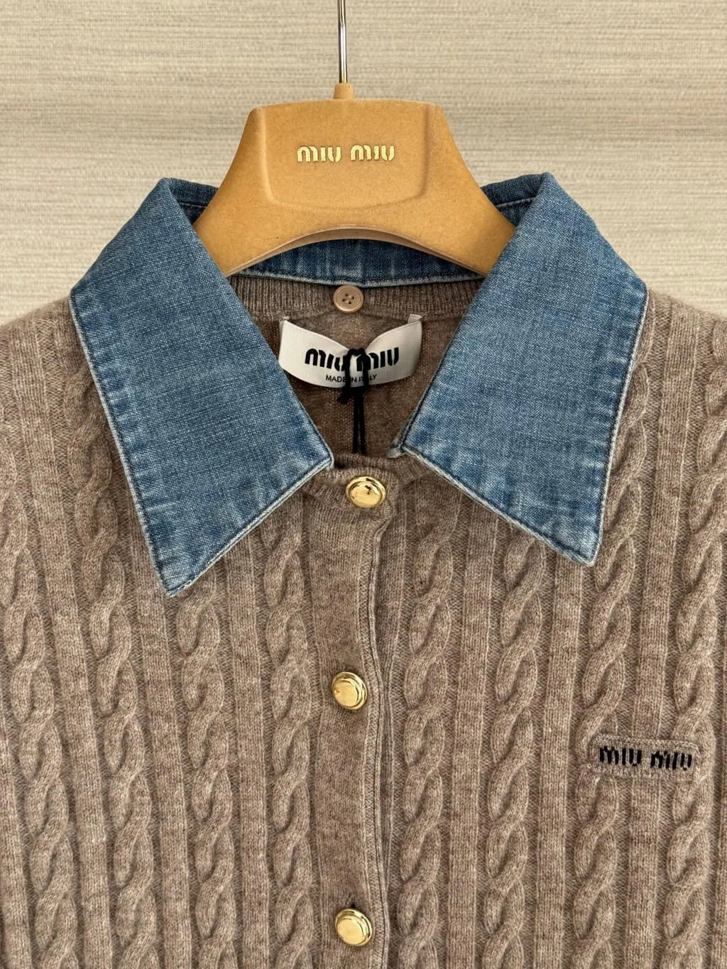 Cable Knit Denim Collar Cardigan