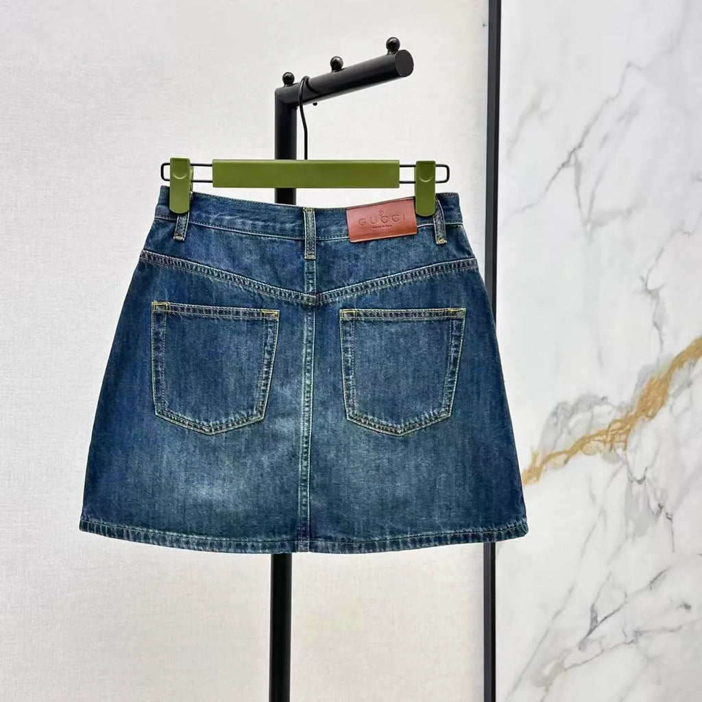 Classic Horsebit Denim Mini Skirt