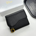 Black Grained Calfskin  Short Card Holder Wallet