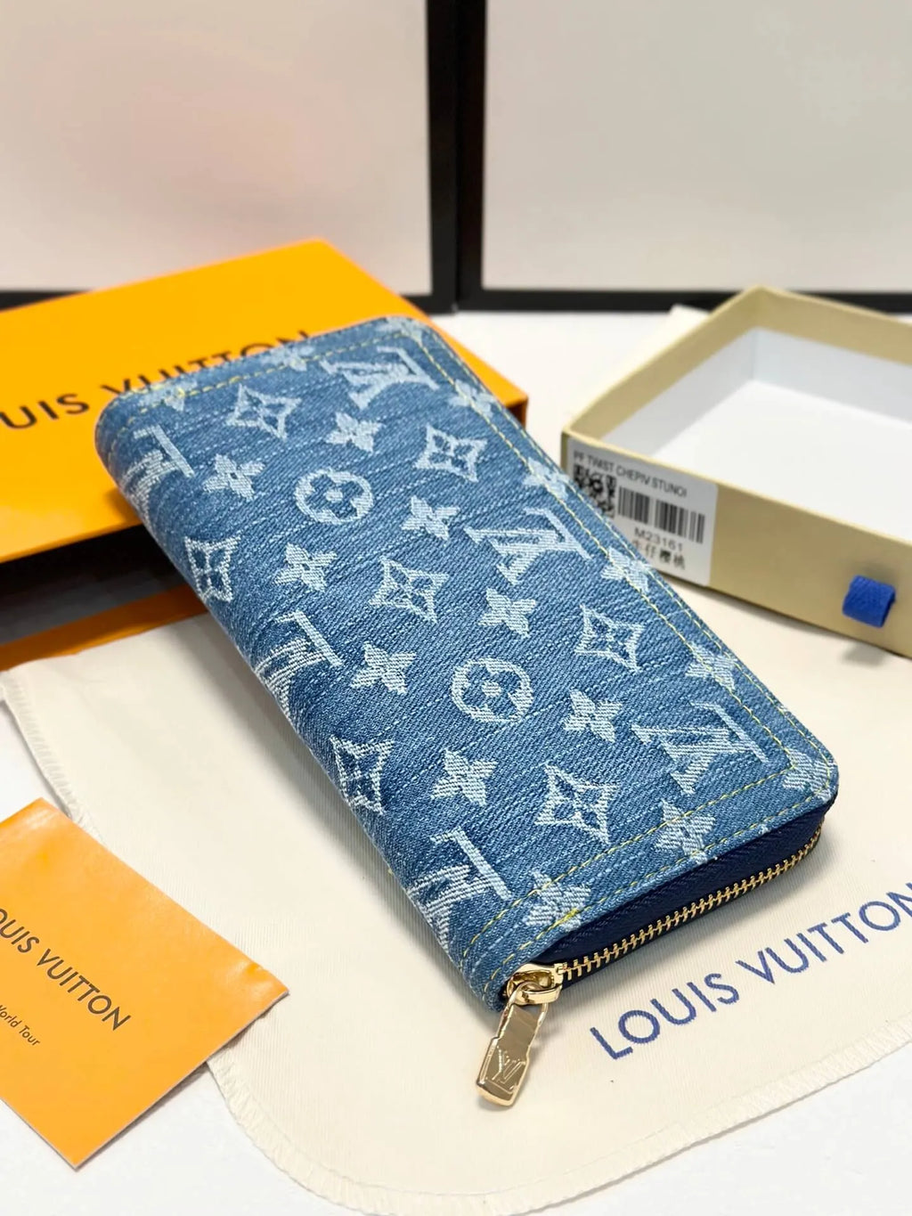 Cherry Monogram Denim Zip-Around Wallet