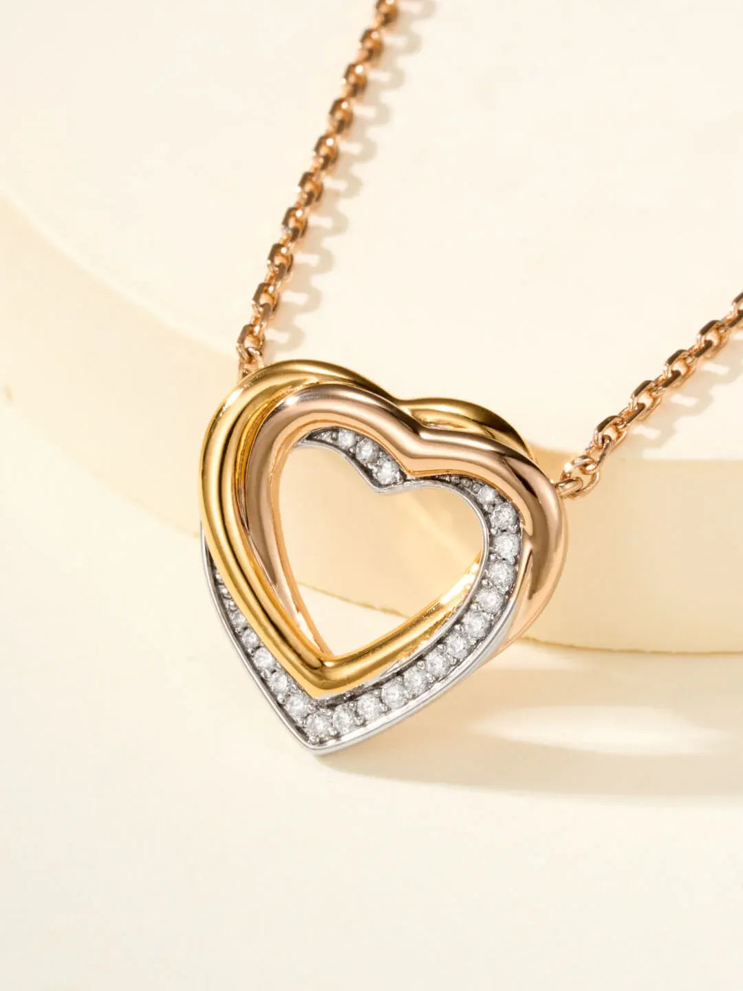 Tri-Tone Diamond Heart Pendant Necklace