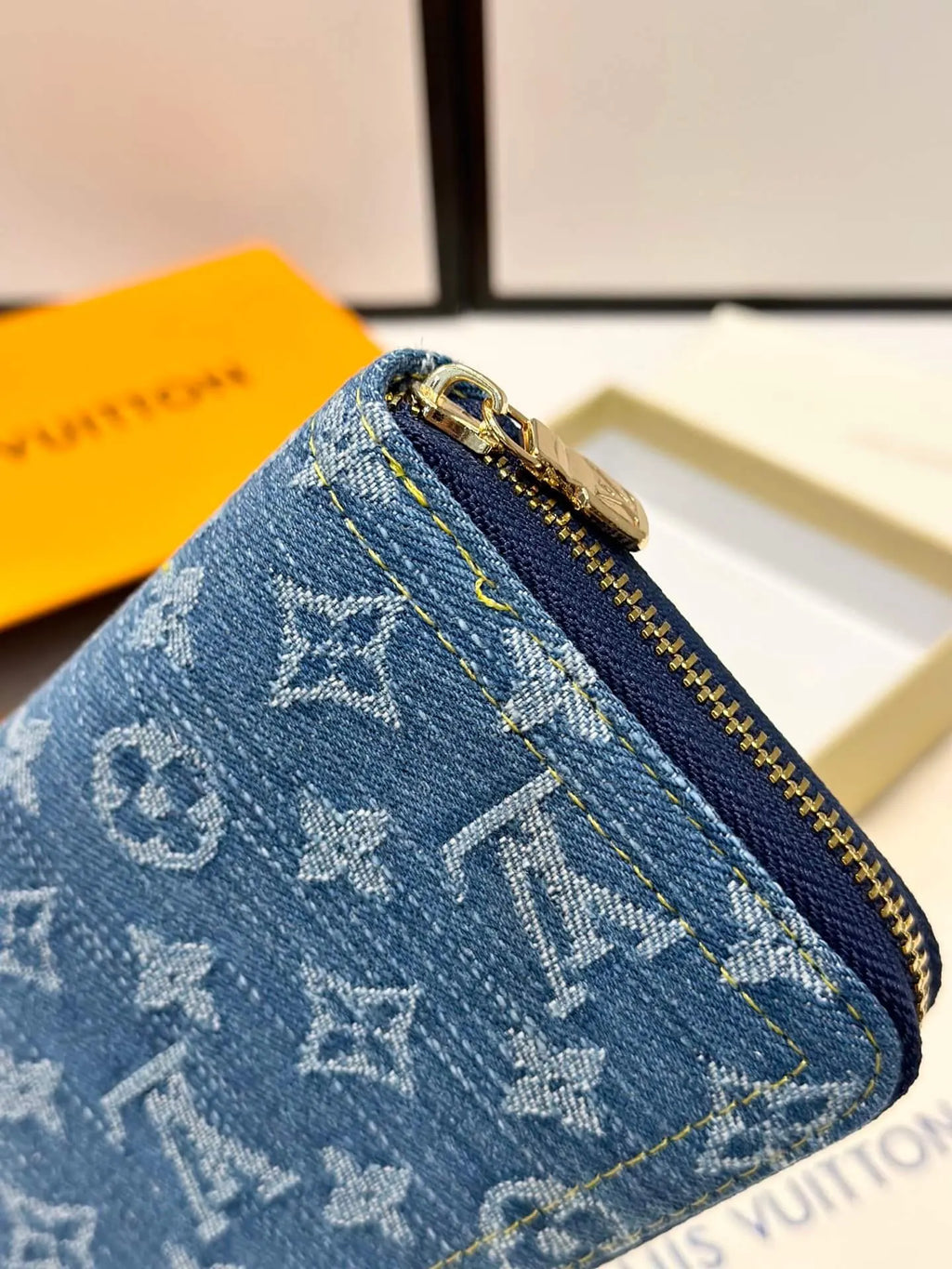 Cherry Monogram Denim Zip-Around Wallet