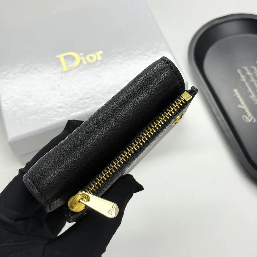 Black Grained Calfskin  Short Card Holder Wallet