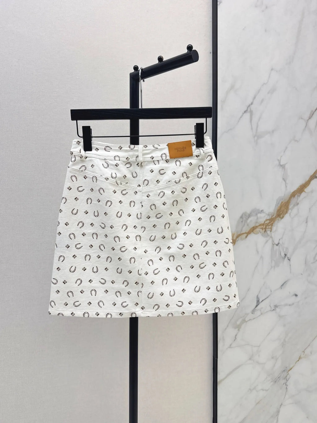 Horseshoe Print Denim Mini Skirt