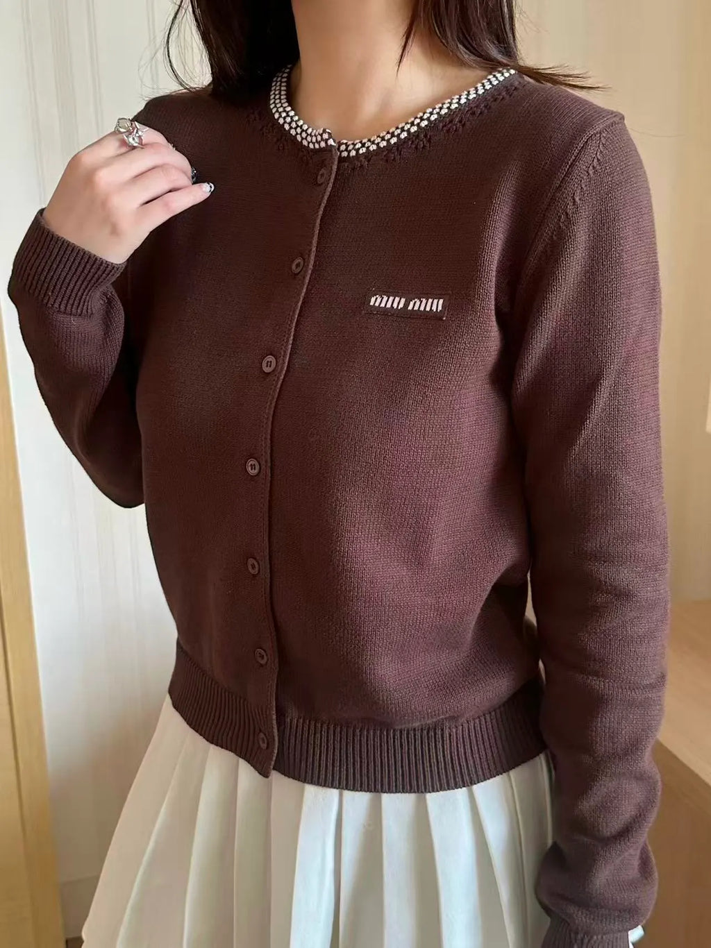 Crochet Neckline Cutout Cardigan