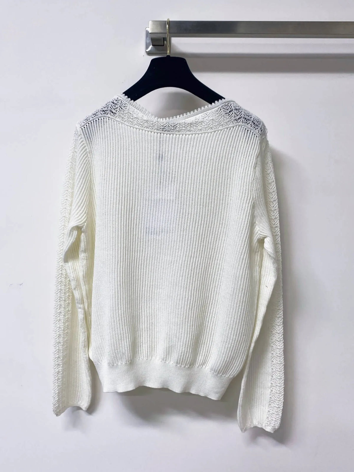 Scallop Neck Hollow Panel Rib Knit Top