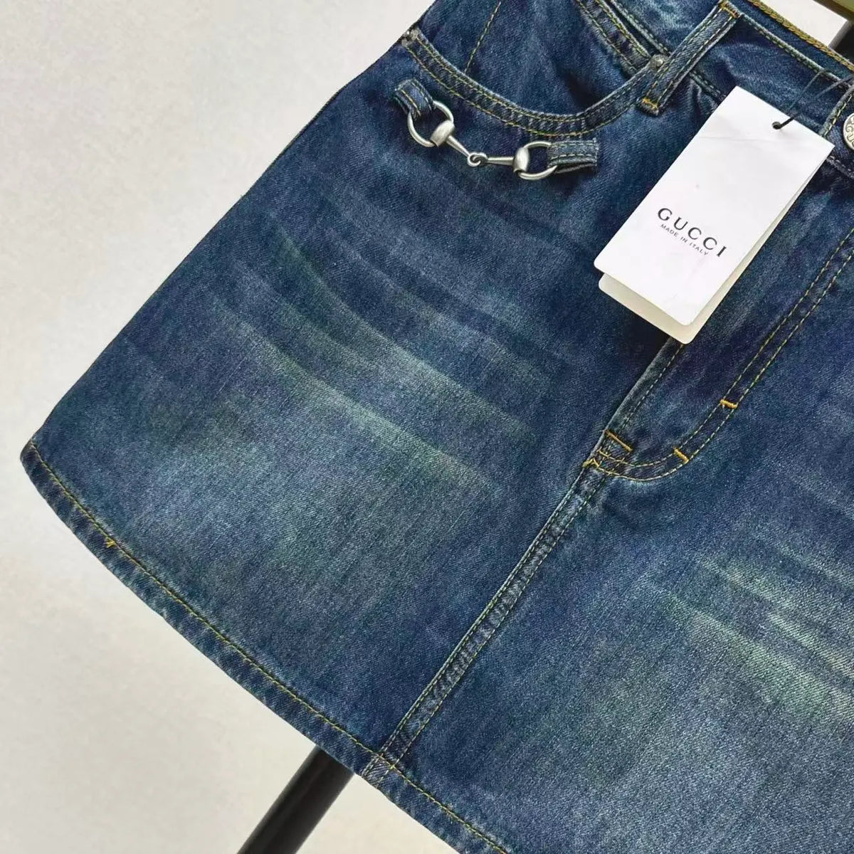 Classic Horsebit Denim Mini Skirt