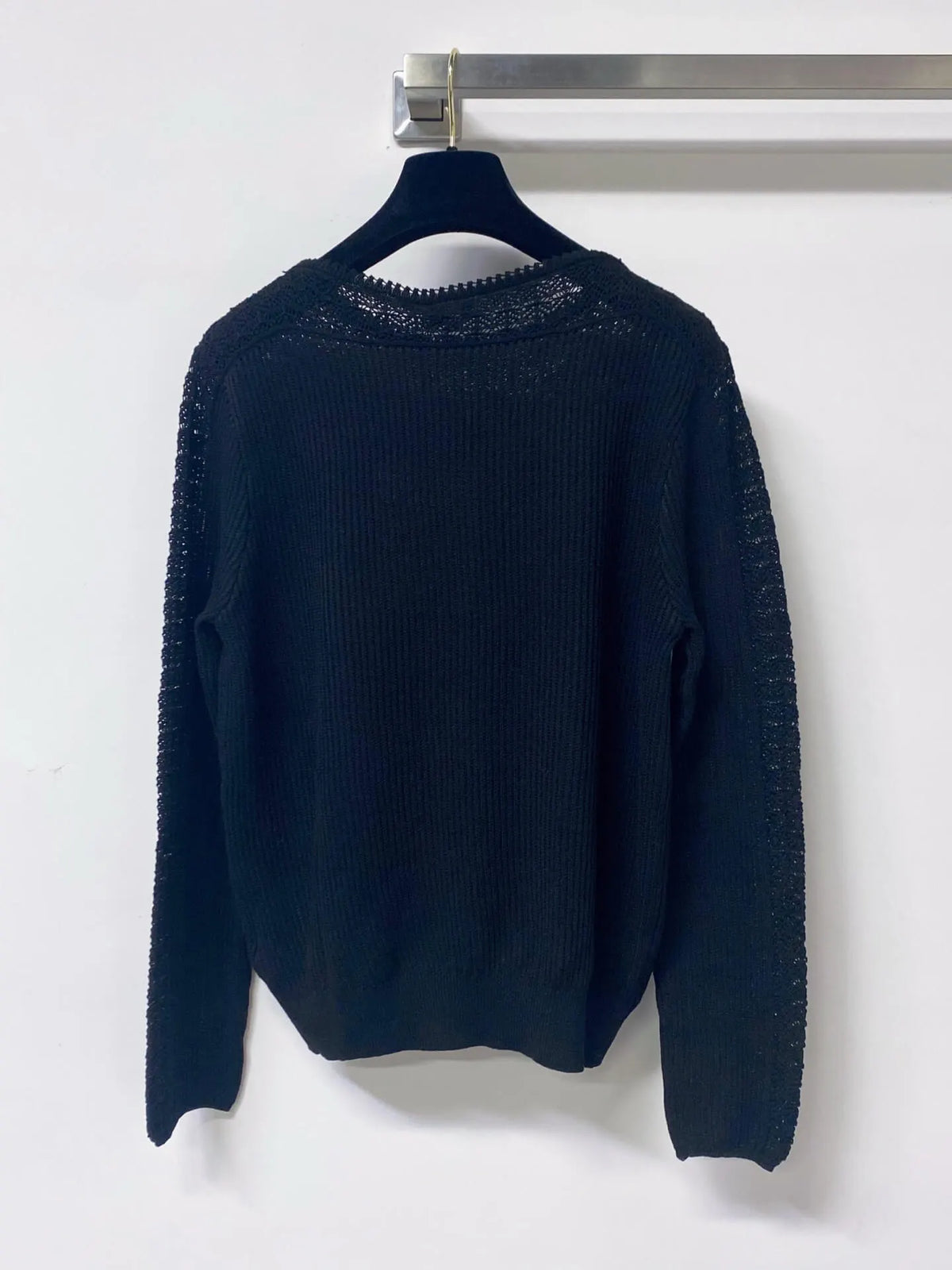 Scallop Neck Hollow Panel Rib Knit Top