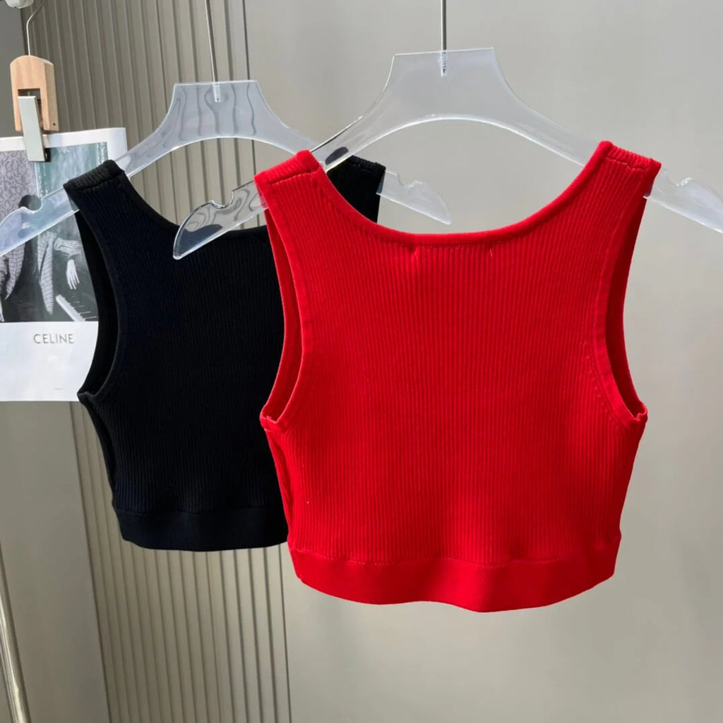 Vibrant Cropped Embroidered Knit Vest
