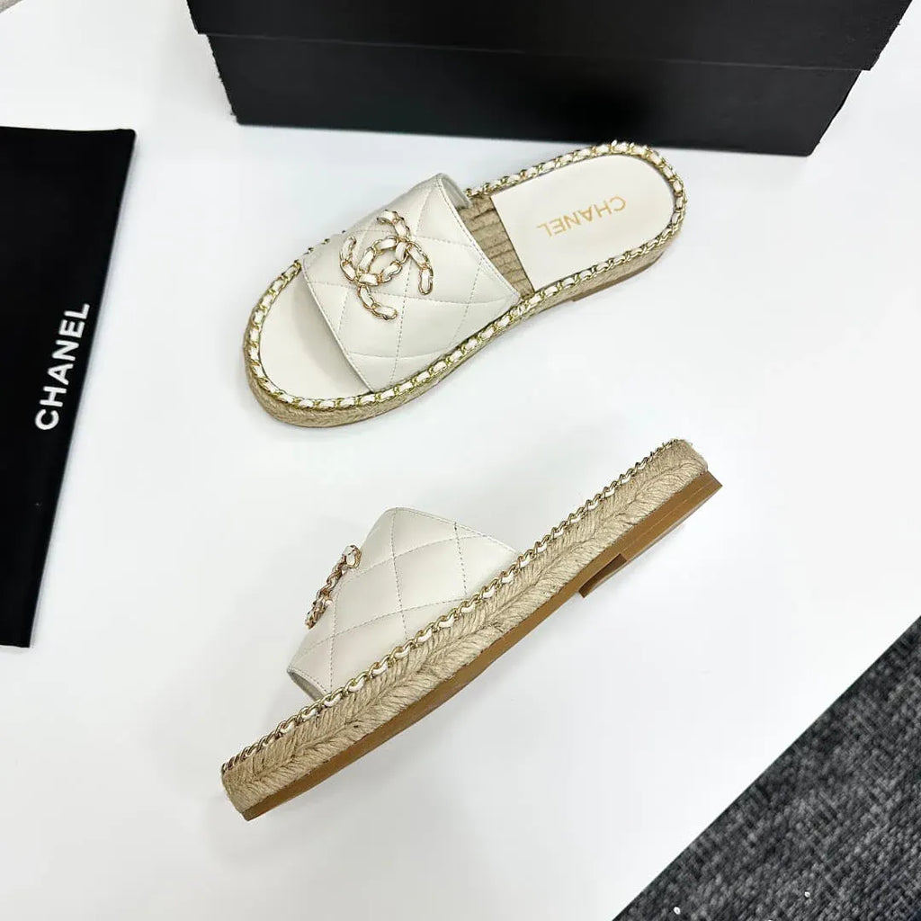 Runway Edition Leather-Patch Woven White Sandals