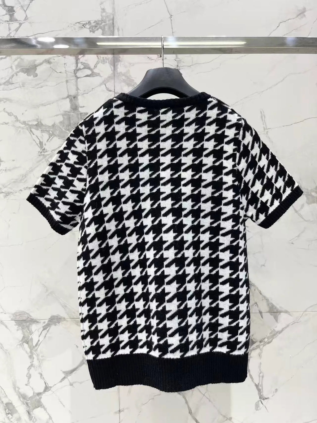 Houndstooth Bow Knit Short Sleeve